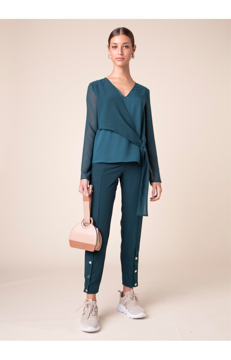 Blusa Lisa Transpasse Verde Escuro