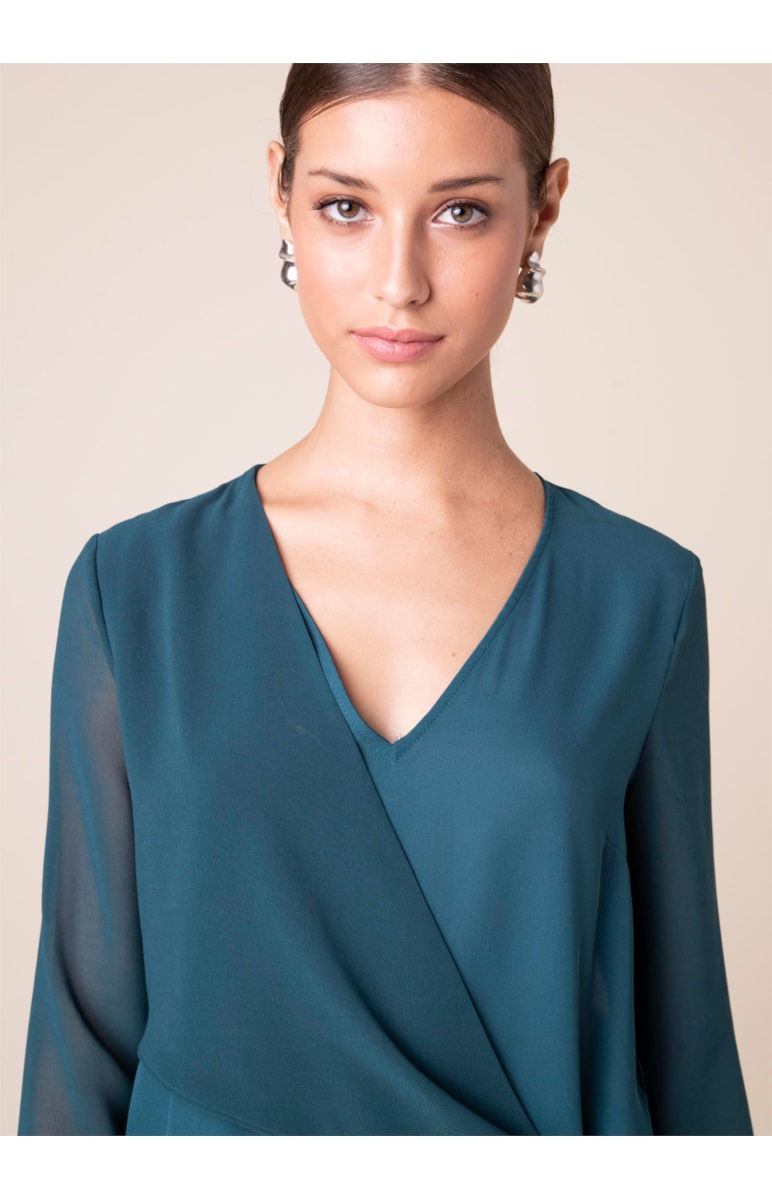 Blusa Lisa Transpasse Verde Escuro