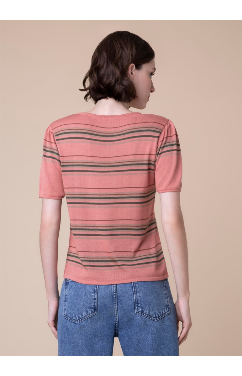 Blusa Listrada Manga Princesa Rosa Velho