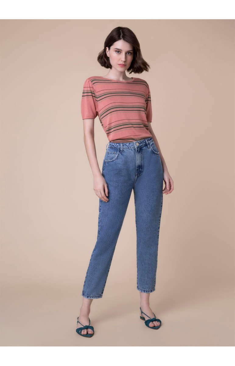 Blusa Listrada Manga Princesa Rosa Velho