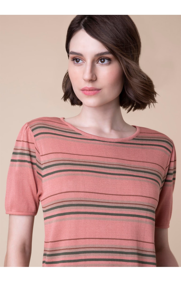 Blusa Listrada Manga Princesa Rosa Velho