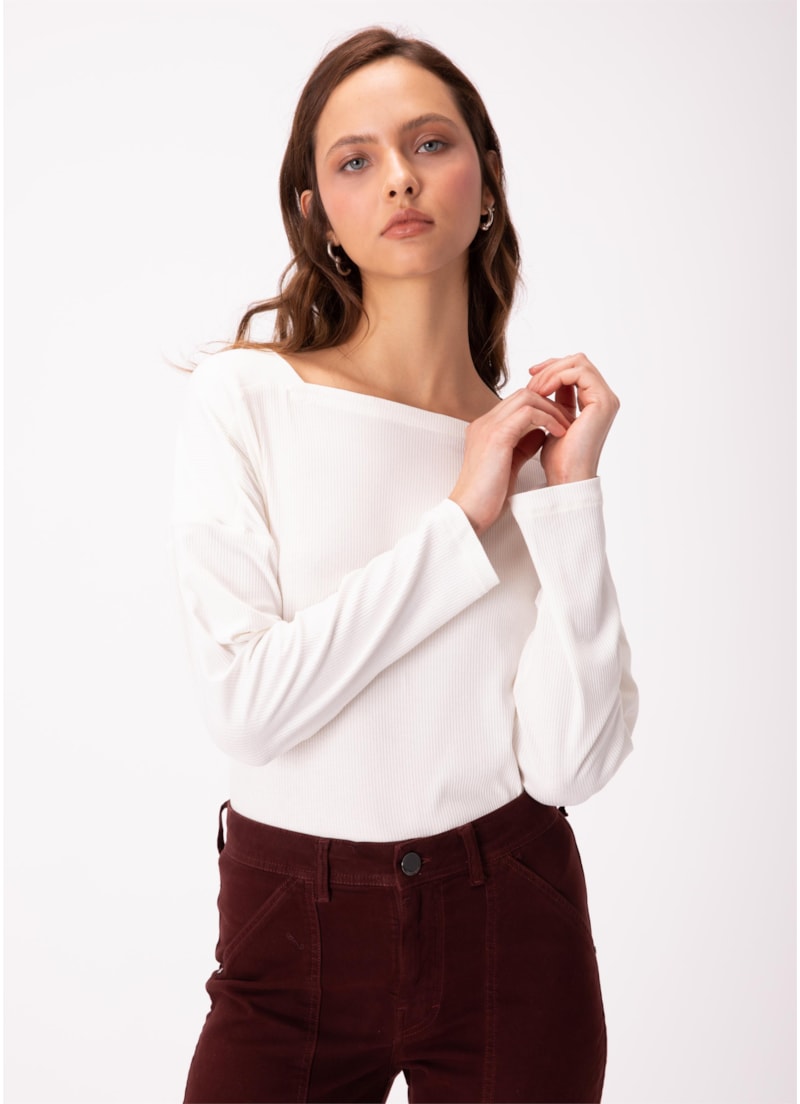 Blusa Lunar Decote Quadrado Ml Off White