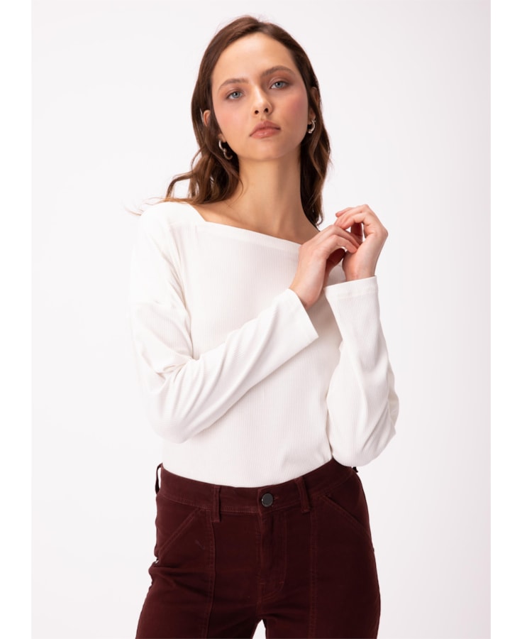 Blusa Lunar Decote Quadrado Ml Off White