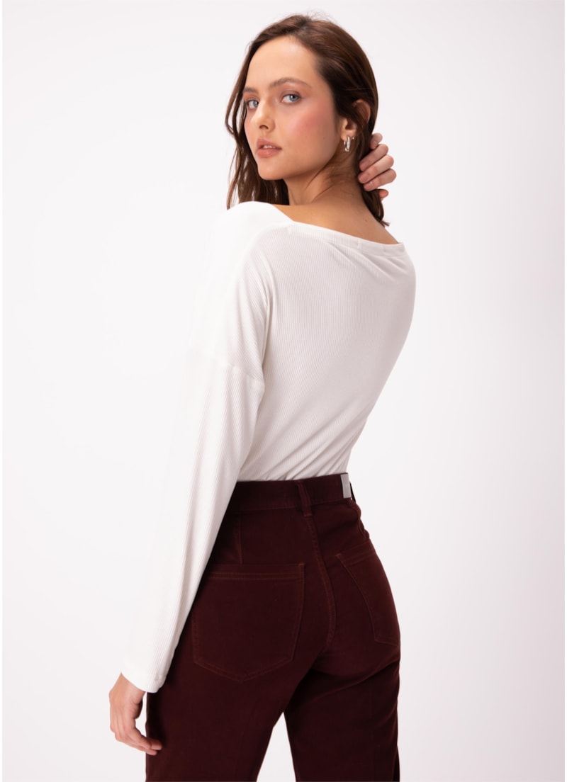 Blusa Lunar Decote Quadrado Ml Off White