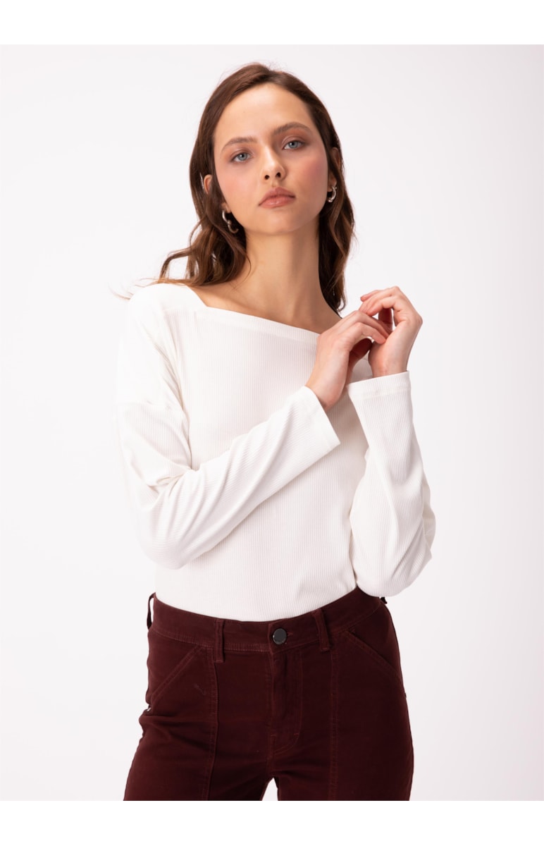 Blusa Lunar Decote Quadrado Ml Off White