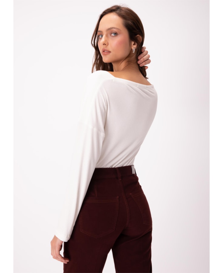 Blusa Lunar Decote Quadrado Ml Off White