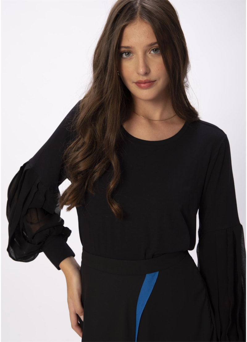 Blusa Malha Bufante Paint Drops Preto
