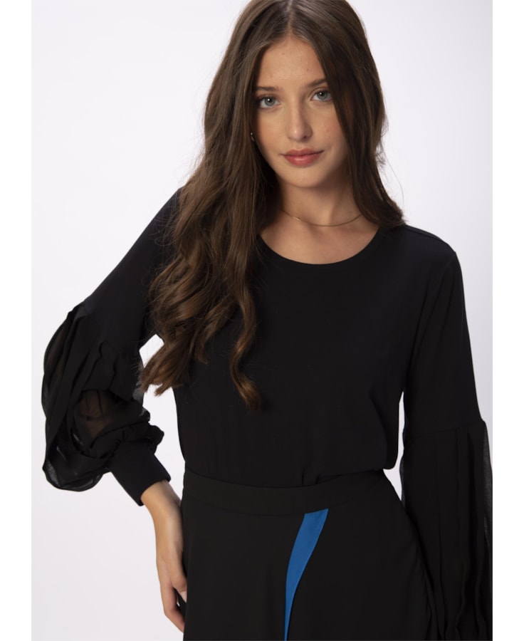 Blusa Malha Bufante Paint Drops Preto