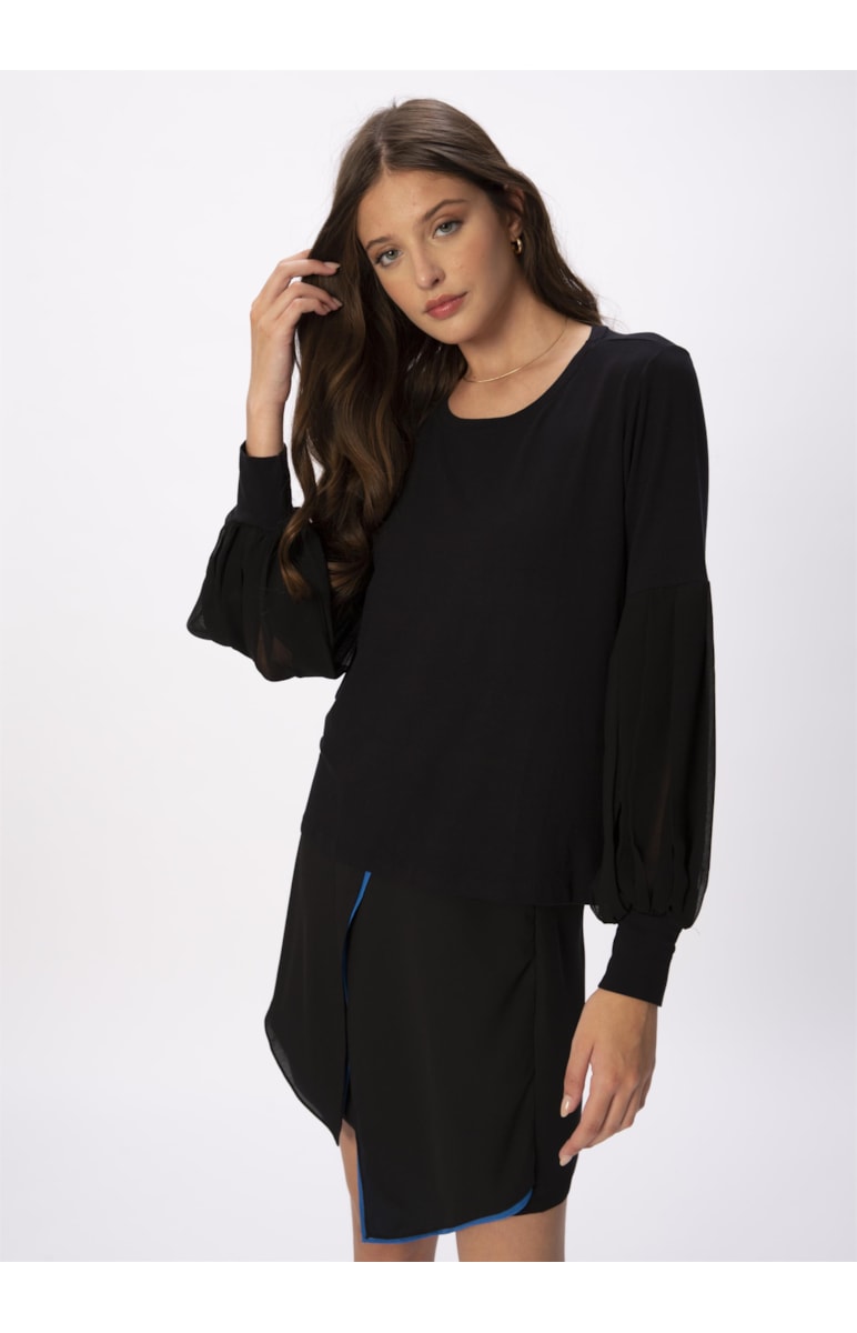 Blusa Malha Bufante Paint Drops Preto