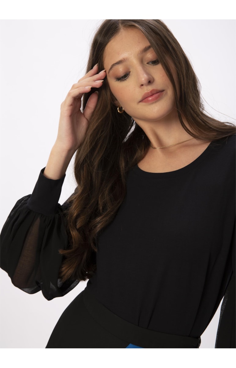 Blusa Malha Bufante Paint Drops Preto