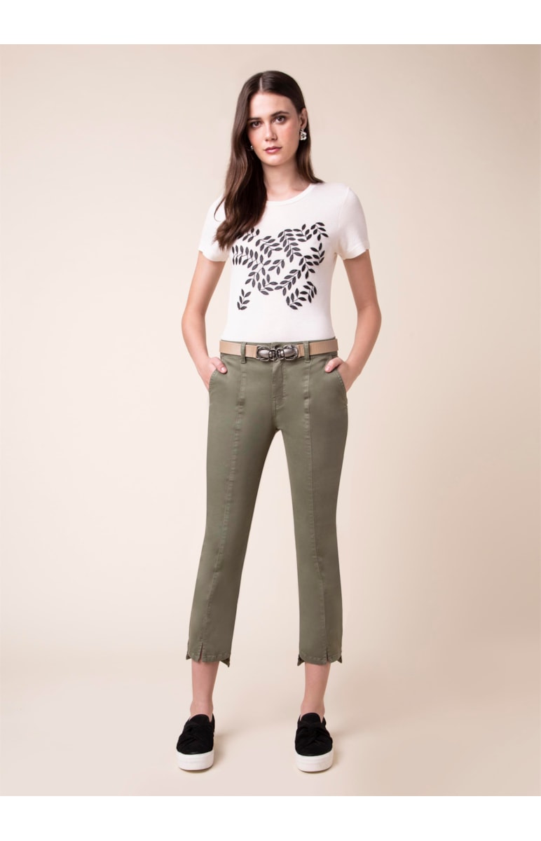 Blusa Malha Folhas Aplicadas Bege Mescla