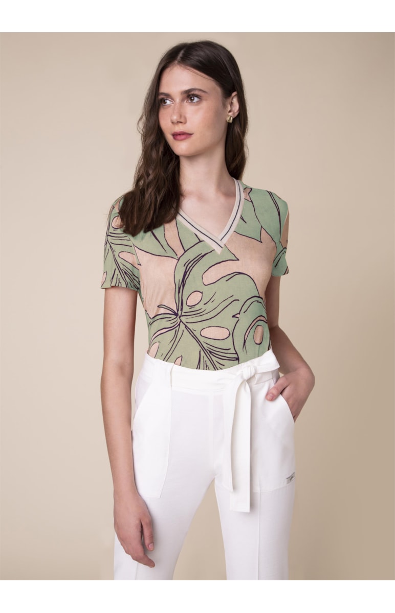 Blusa Malha Splitz Estampado Fundo Verde