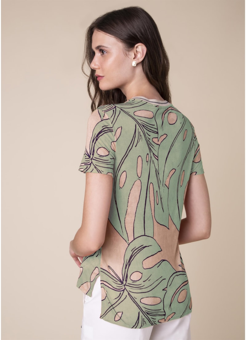 Blusa Malha Splitz Estampado Fundo Verde