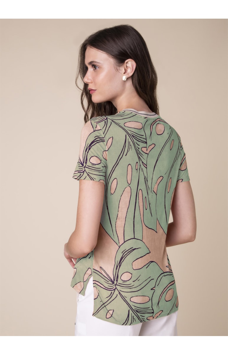 Blusa Malha Splitz Estampado Fundo Verde