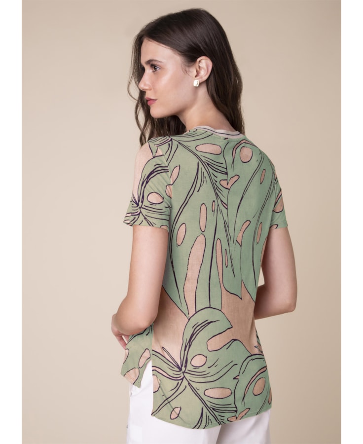 Blusa Malha Splitz Estampado Fundo Verde