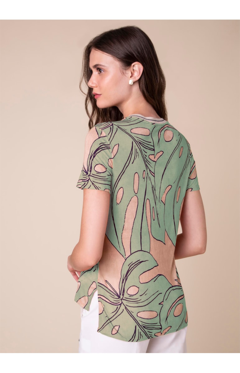 Blusa Malha Splitz Estampado Fundo Verde