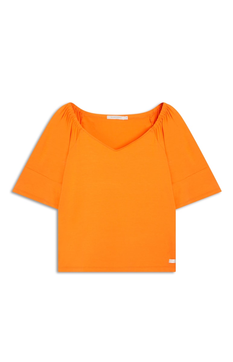 Blusa Manga Curta v Com Mangas Gode Laranja