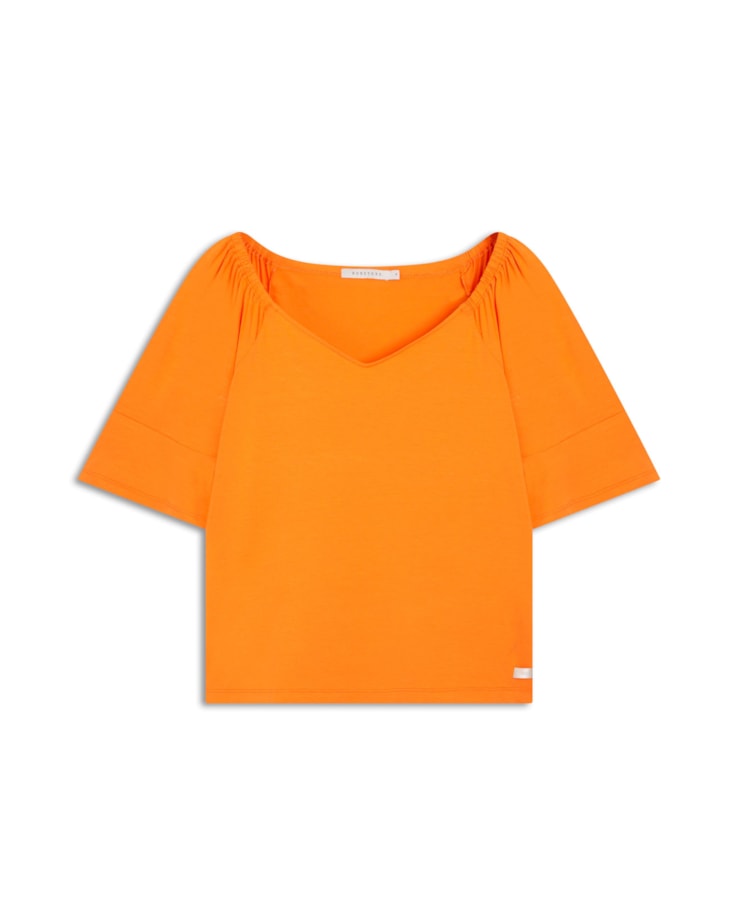 Blusa Manga Curta v Com Mangas Gode Laranja