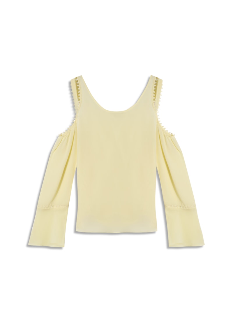Blusa Manga Longa Seda Detalhes Amarelo Claro