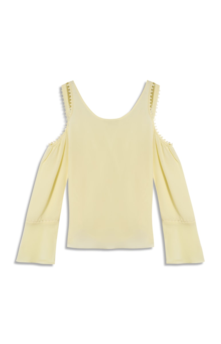 Blusa Manga Longa Seda Detalhes Amarelo Claro