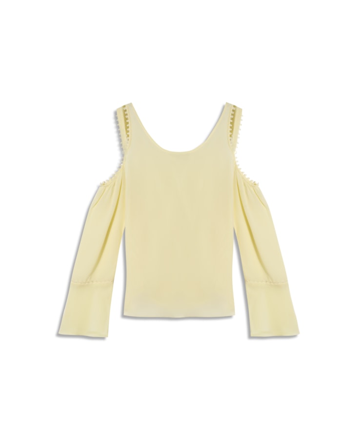 Blusa Manga Longa Seda Detalhes Amarelo Claro