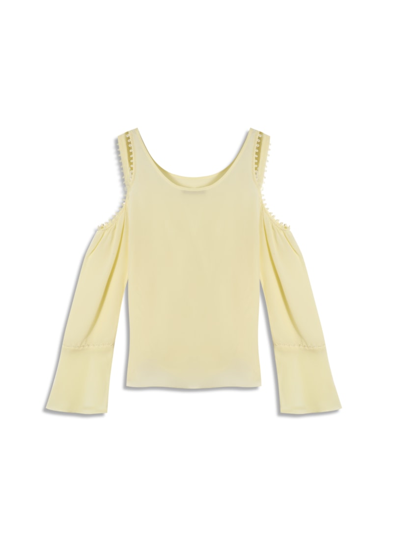 Blusa Manga Longa Seda Detalhes Amarelo Claro