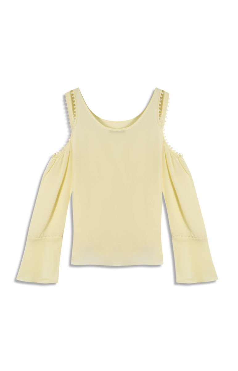 Blusa Manga Longa Seda Detalhes Amarelo Claro