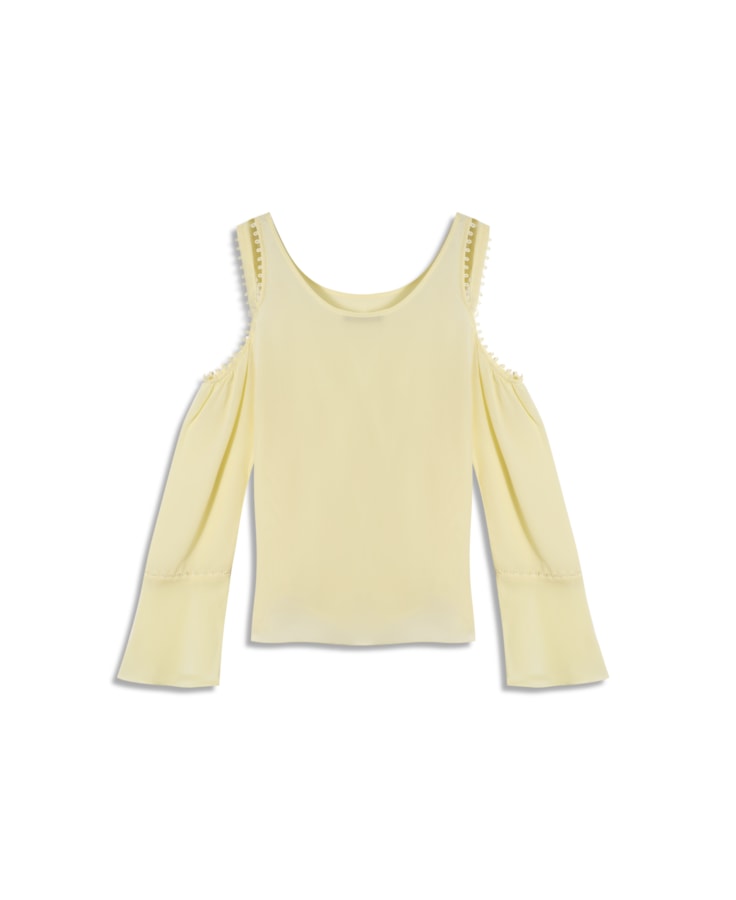 Blusa Manga Longa Seda Detalhes Amarelo Claro