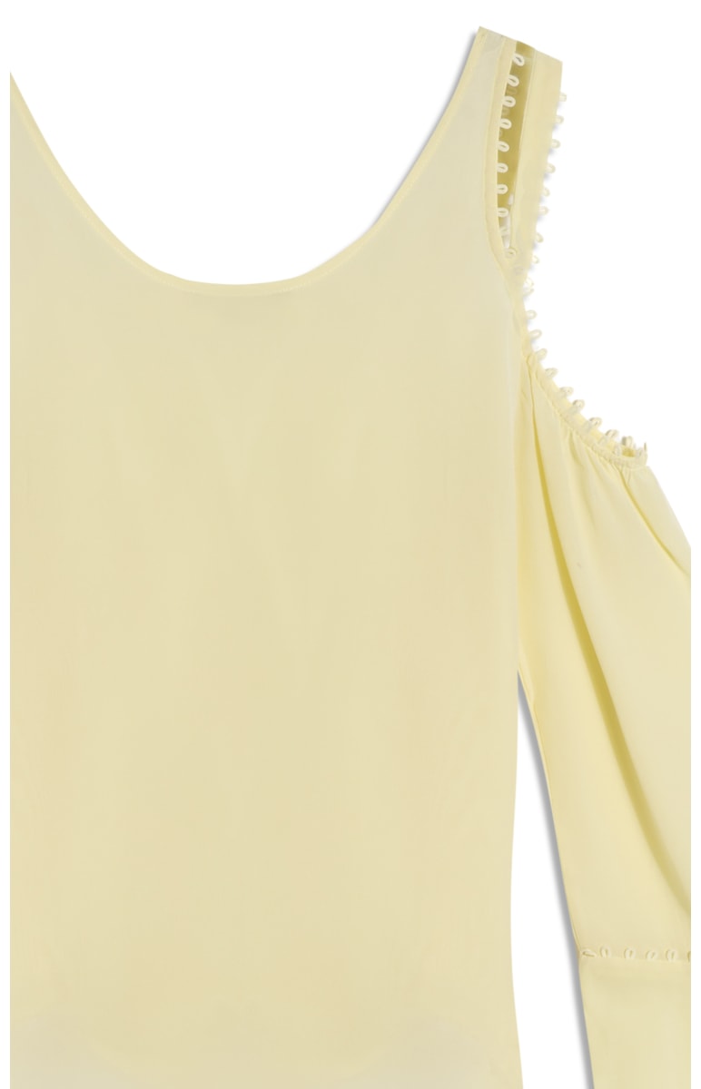 Blusa Manga Longa Seda Detalhes Amarelo Claro