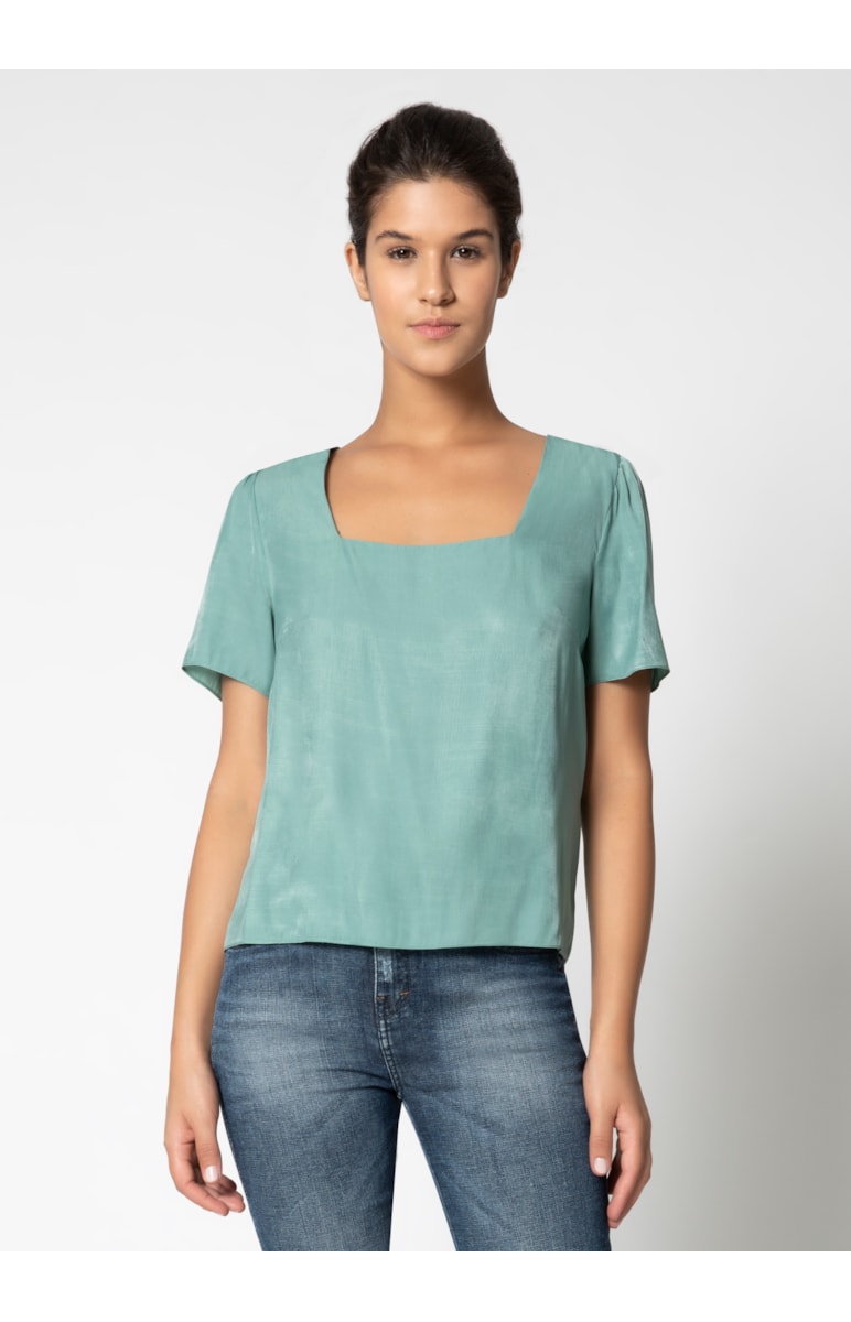 Blusa Mc Decote Quadrado Verde Maca