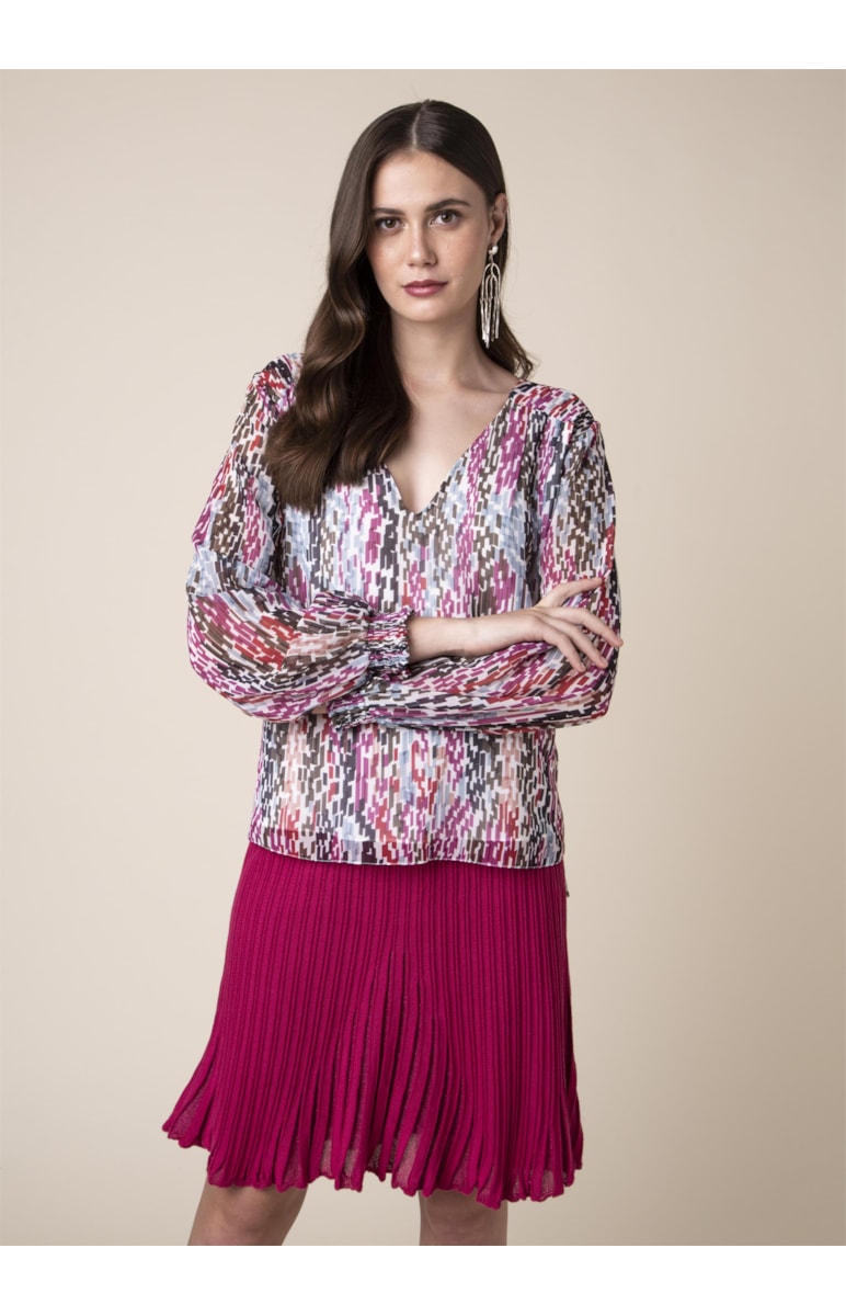 Blusa Mini Geométrica Estampado Magenta
