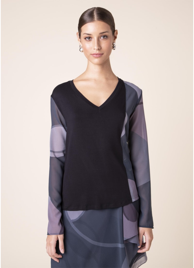 Blusa Mistura Organic Geometry Estampa Geometry Fundo Marinho