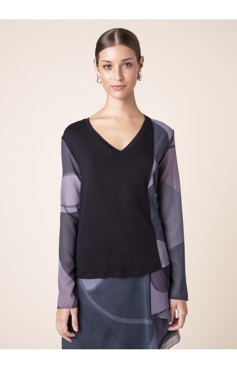 Blusa Mistura Organic Geometry Estampa Geometry Fundo Marinho