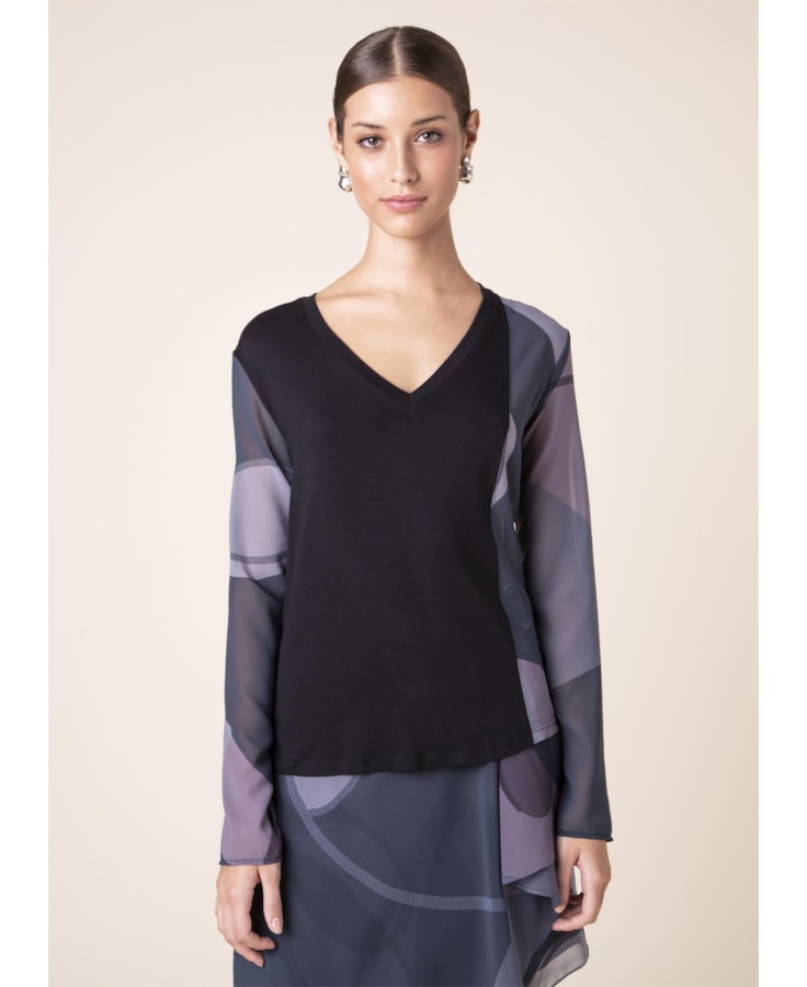 Blusa Mistura Organic Geometry Estampa Geometry Fundo Marinho