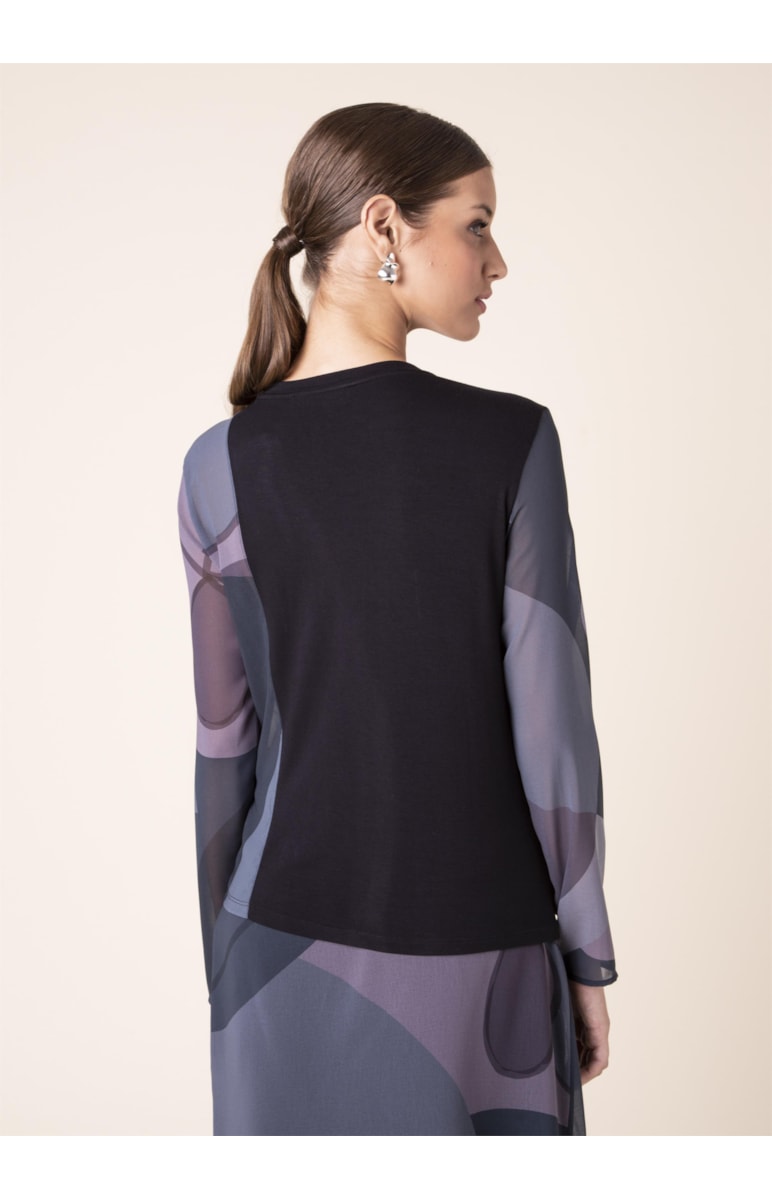 Blusa Mistura Organic Geometry Estampa Geometry Fundo Marinho
