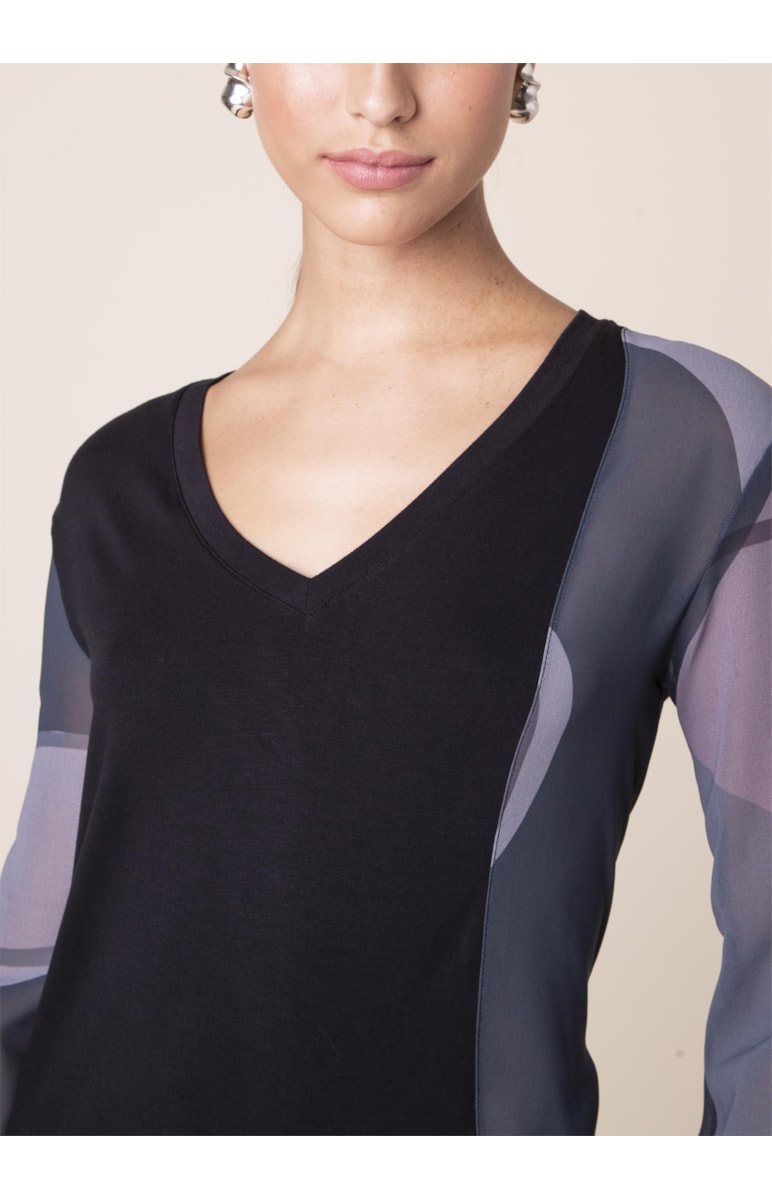 Blusa Mistura Organic Geometry Estampa Geometry Fundo Marinho
