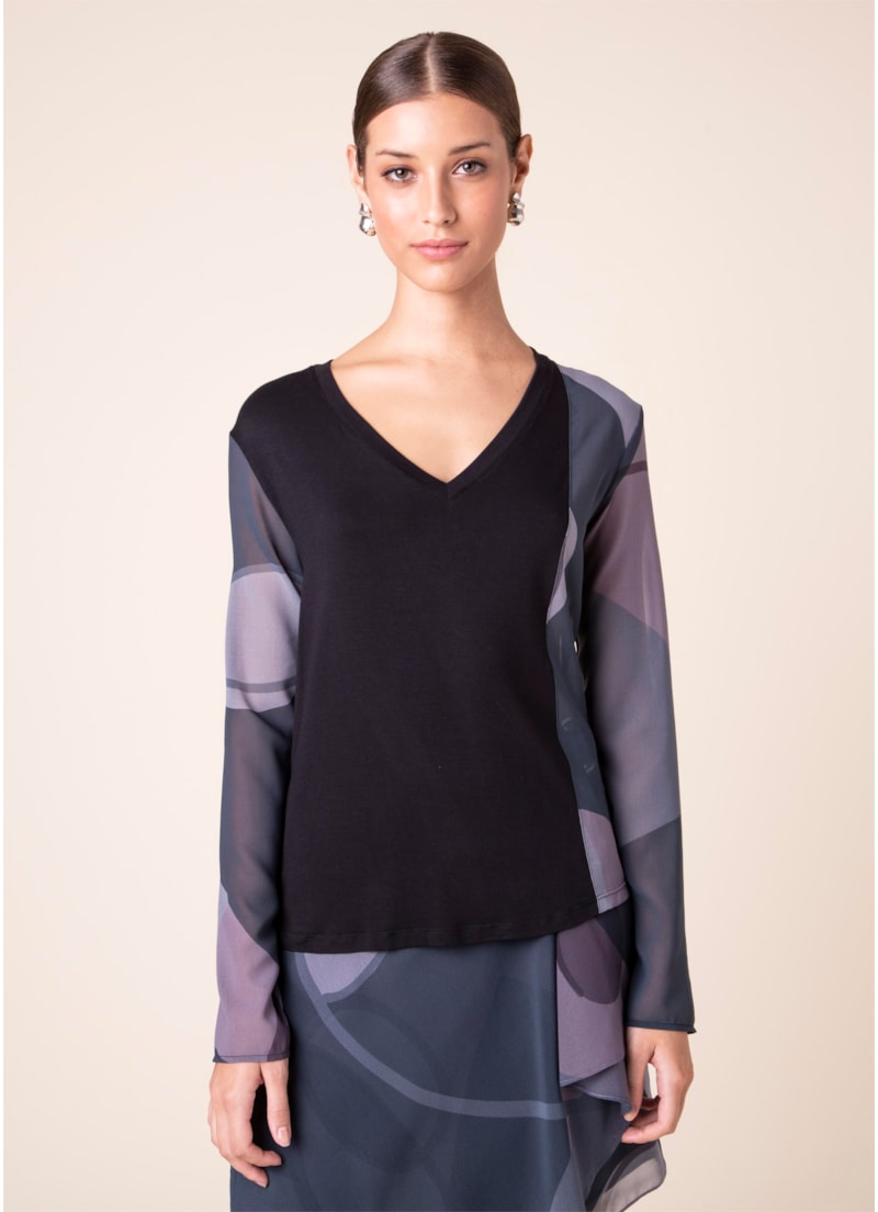 Blusa Mistura Organic Geometry Estampa Geometry Fundo Marinho