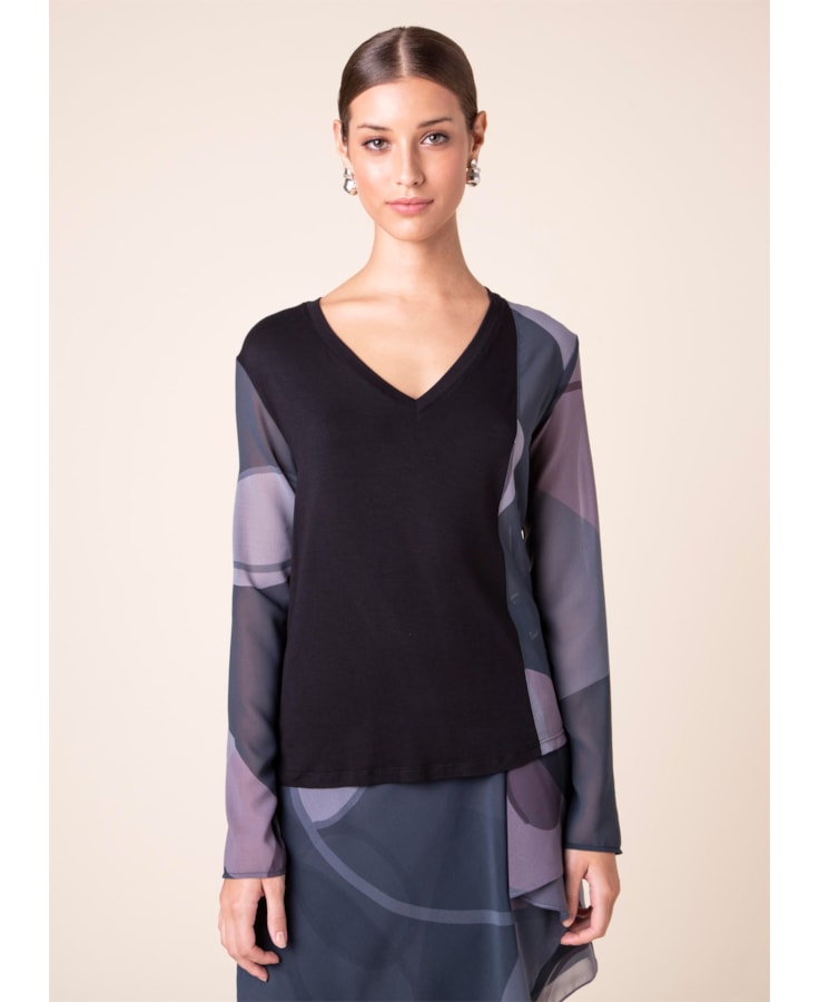 Blusa Mistura Organic Geometry Estampa Geometry Fundo Marinho