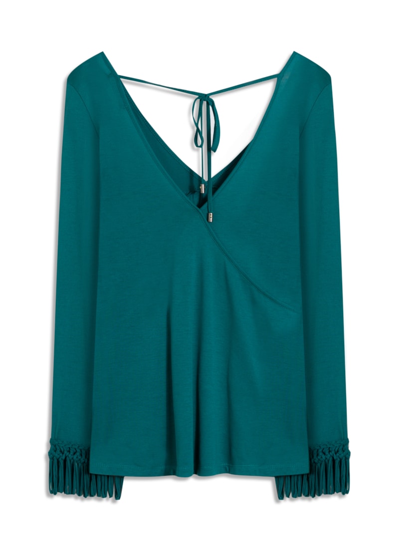 Blusa Ml Macrame Aplicado Old Blue