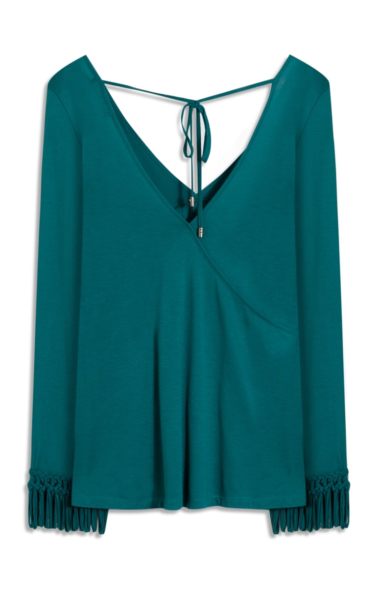 Blusa Ml Macrame Aplicado Old Blue