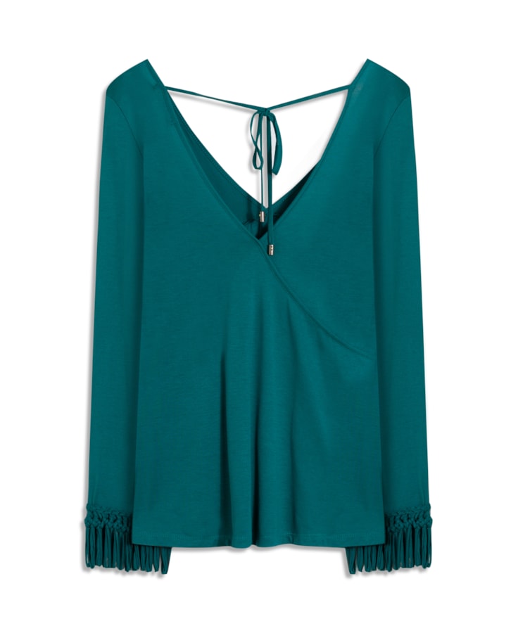 Blusa Ml Macrame Aplicado Old Blue