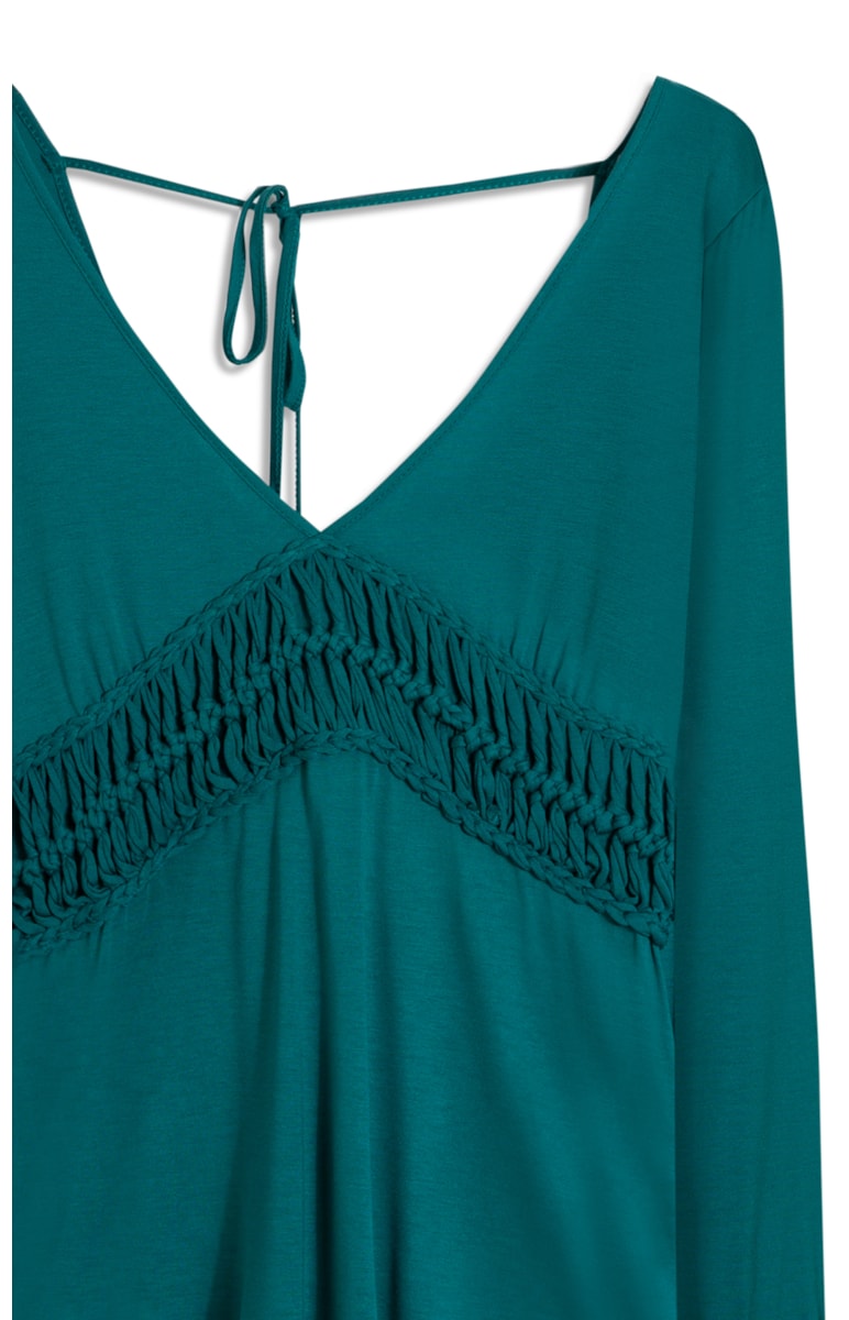 Blusa Ml Macrame Aplicado Old Blue