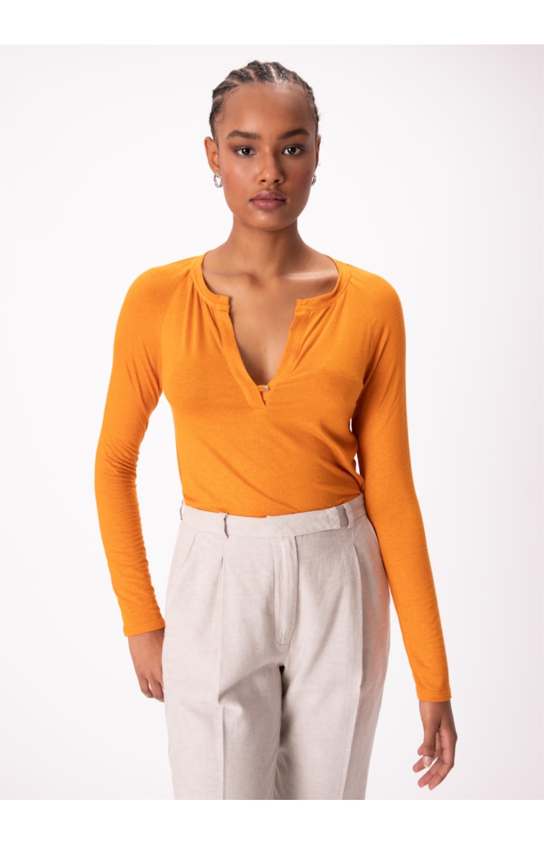 Blusa New Viscolinho Ml Mostarda