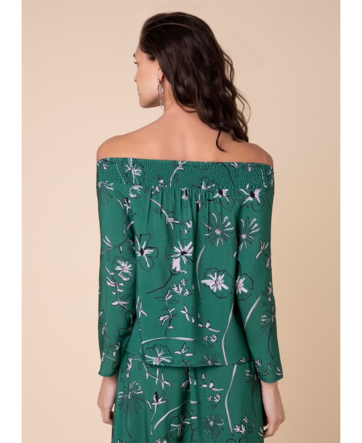 Blusa Ombro a Ombro Flower Estamp. Verde Escuro