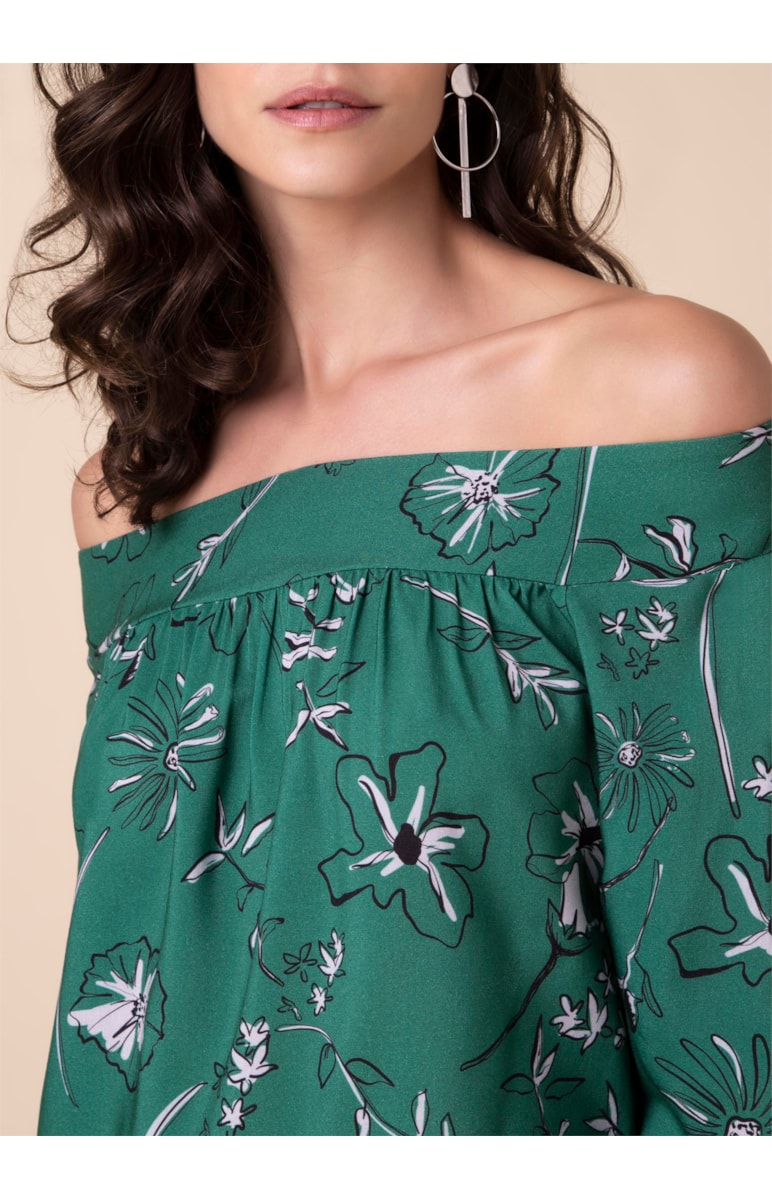 Blusa Ombro a Ombro Flower Estamp. Verde Escuro