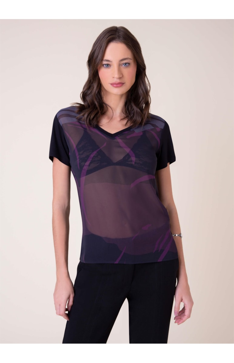 Blusa Organic Geometry Estampa Geometry Fundo Marinho