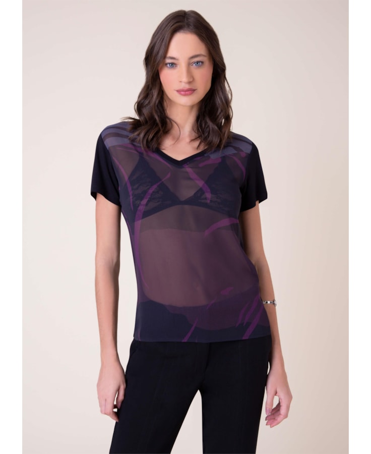 Blusa Organic Geometry Estampa Geometry Fundo Marinho