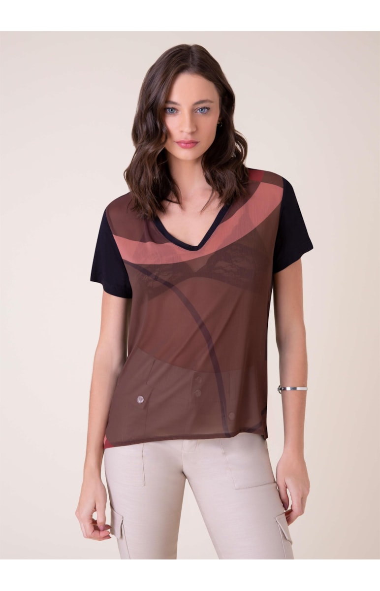 Blusa Organic Geometry Estampa Geometry Fundo Vinho