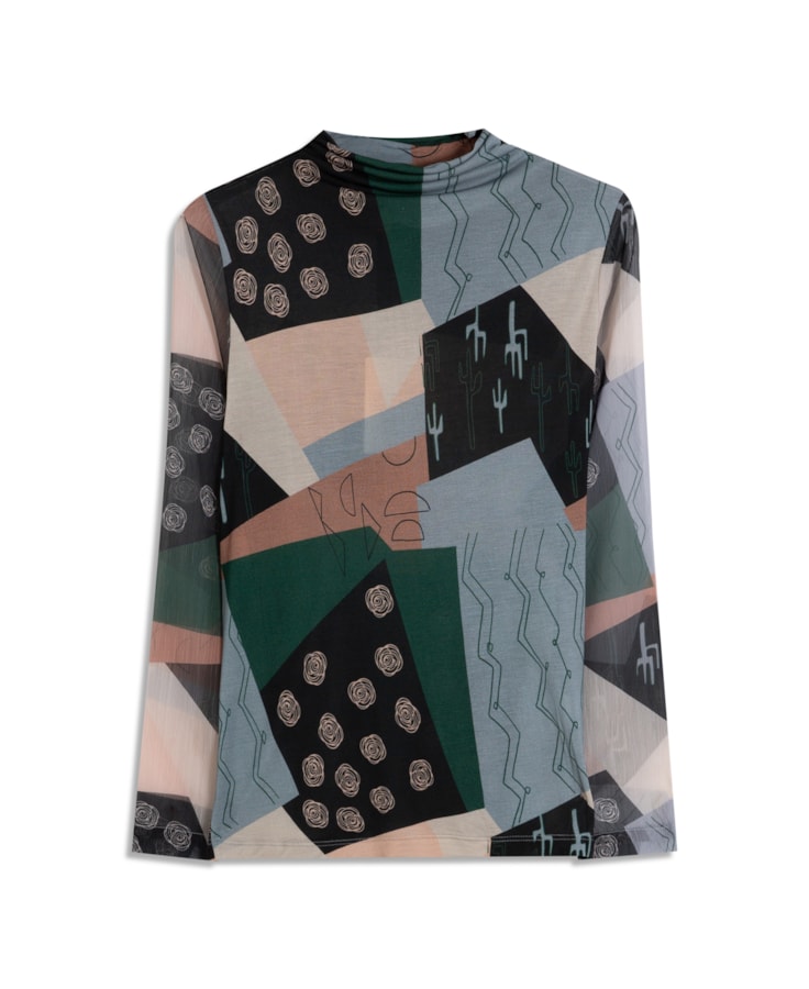 Blusa Patchwork Manga Longa Estampado