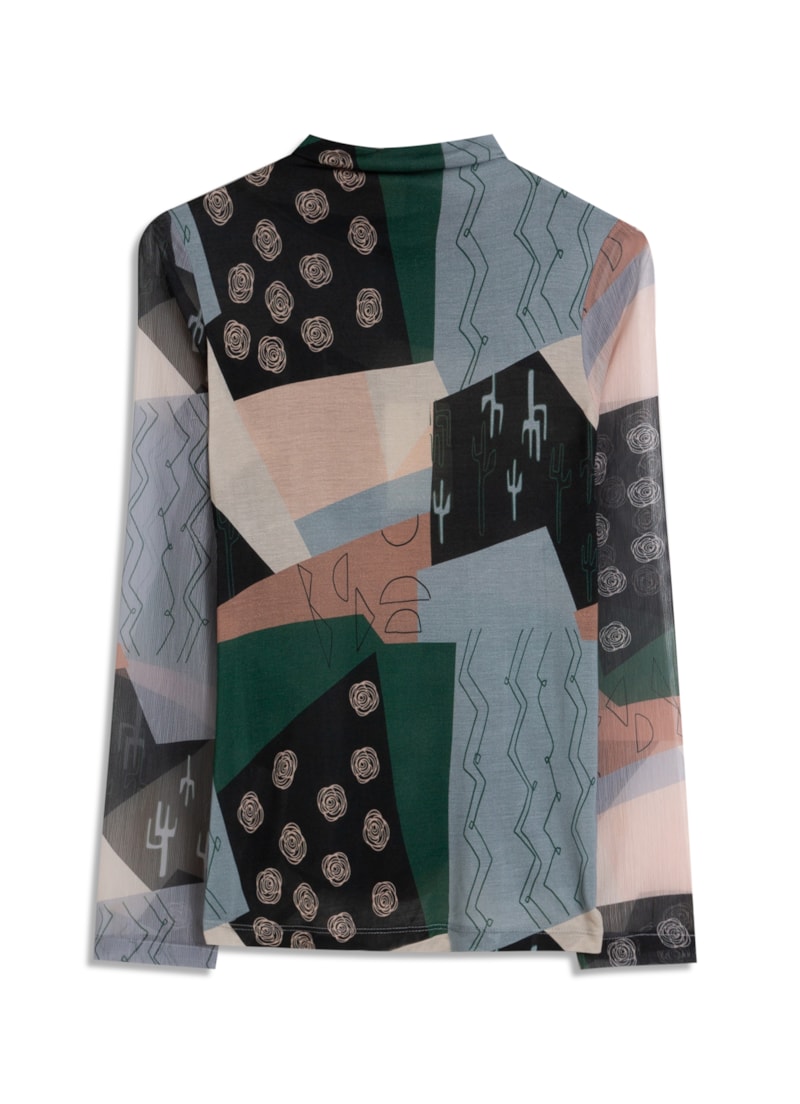 Blusa Patchwork Manga Longa Estampado